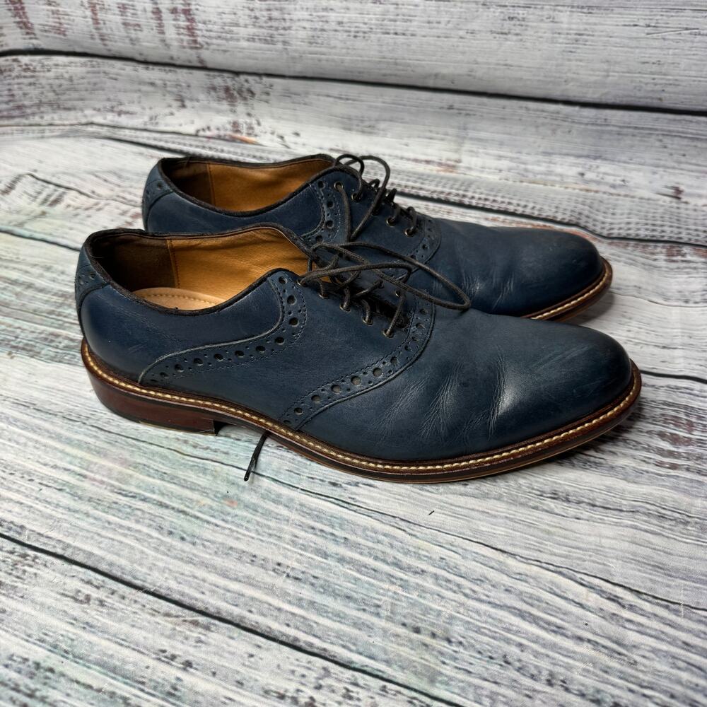 Winthrop Phillips Mens Blue/Brown Leather Laceup Oxford Shoes 8.5